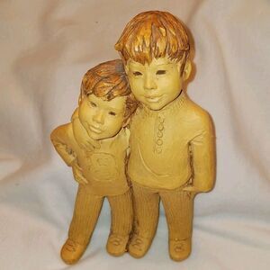 Vintage Lee Bortin Sculpture Two Boys Hugging Figurine 2 Brothers MCM Signed